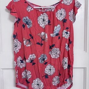 LOFT Red Floral Print Blouse